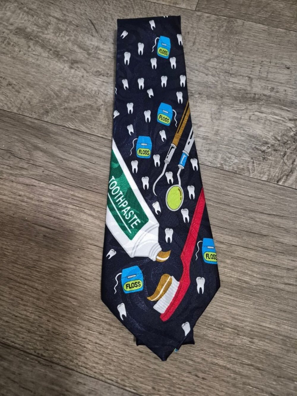 Fratello Handmade Dentist-Themed Silk Tie Toothpaste Floss  Tooth Pattern Navy
